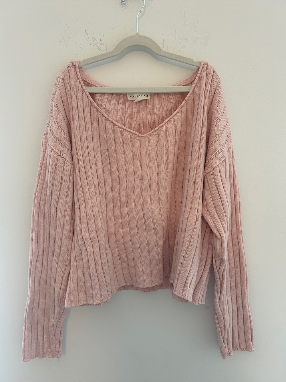 Aeropostale Women's Ribbed V-Neck Sweater - Light Pink